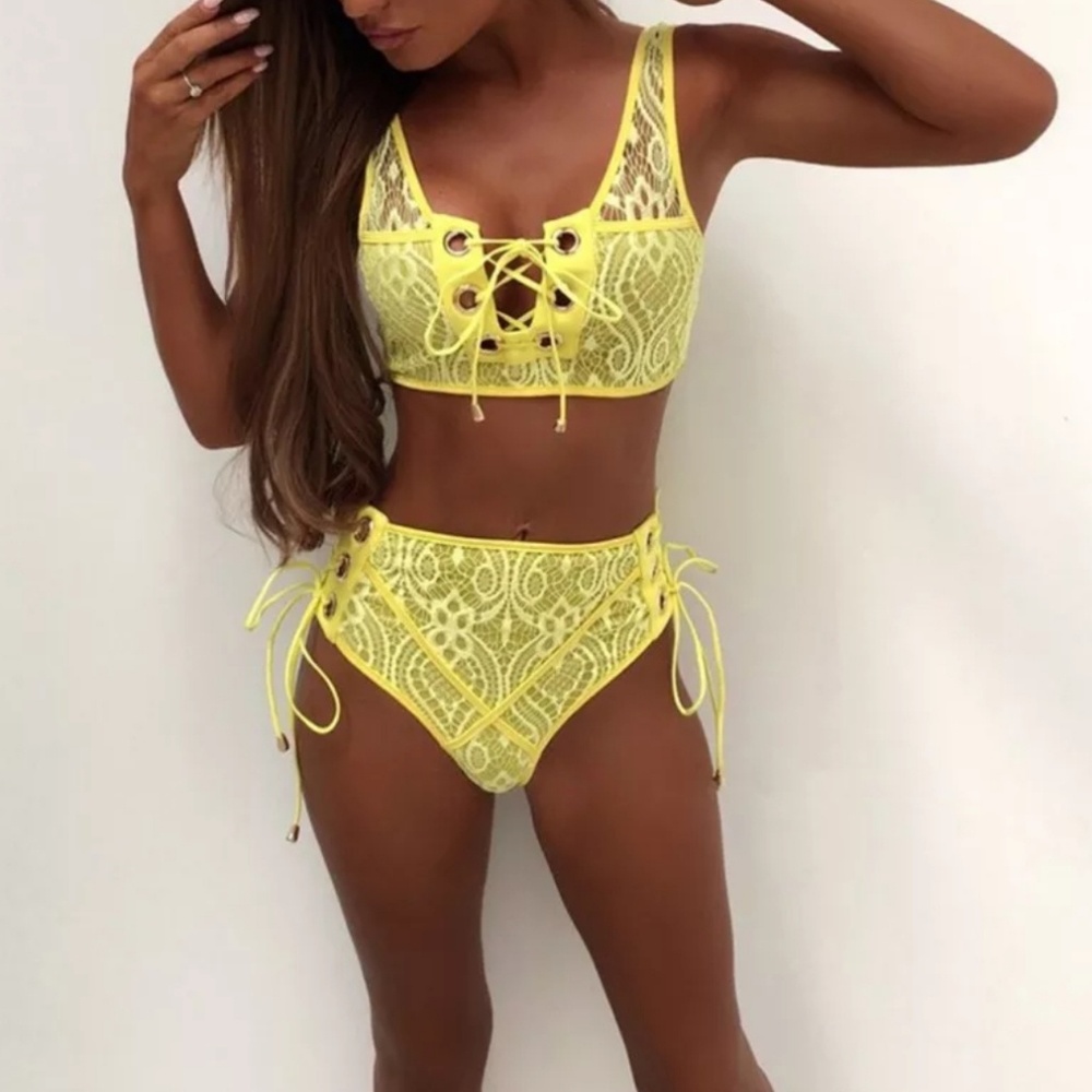 ↠Just Arrived↞ Lace High Waist Lace Up Bikini